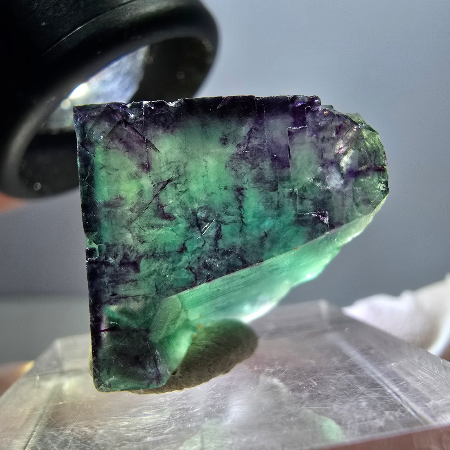 Klarer Phantom Fluorit Würfel, grün lila Okorusu, Namibia 19*18*11mm