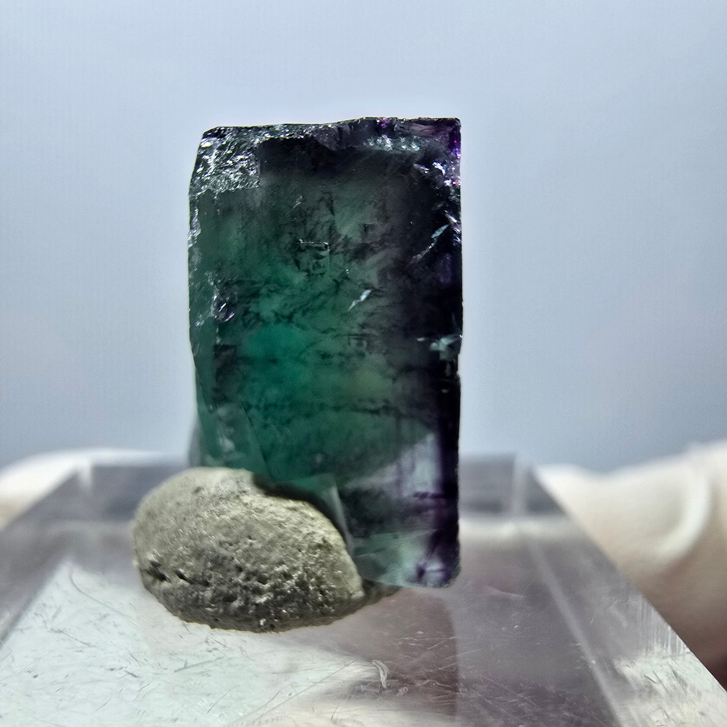 Klarer Phantom Fluorit Würfel, grün lila Okorusu, Namibia 19*18*11mm
