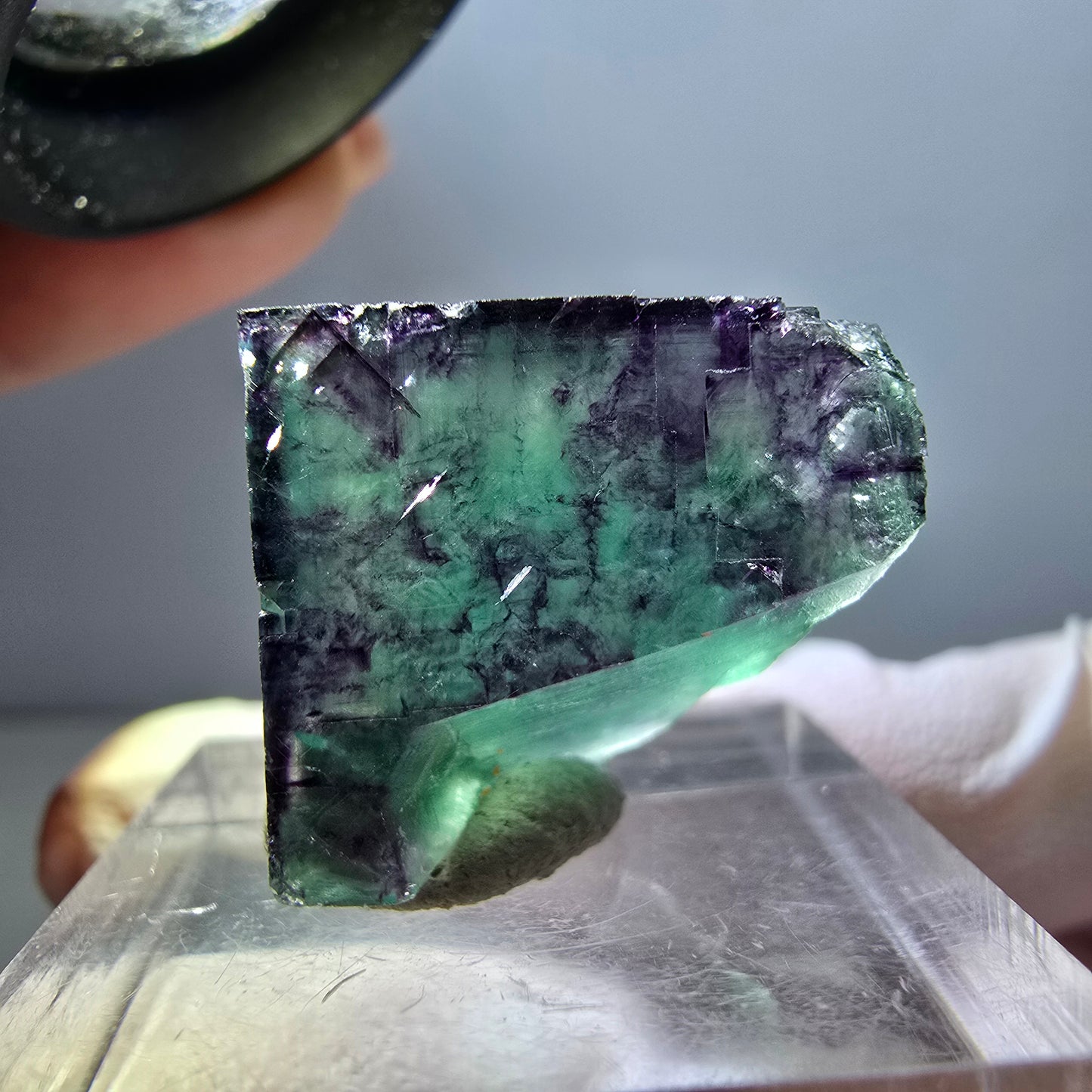 Klarer Phantom Fluorit Würfel, grün lila Okorusu, Namibia 19*18*11mm