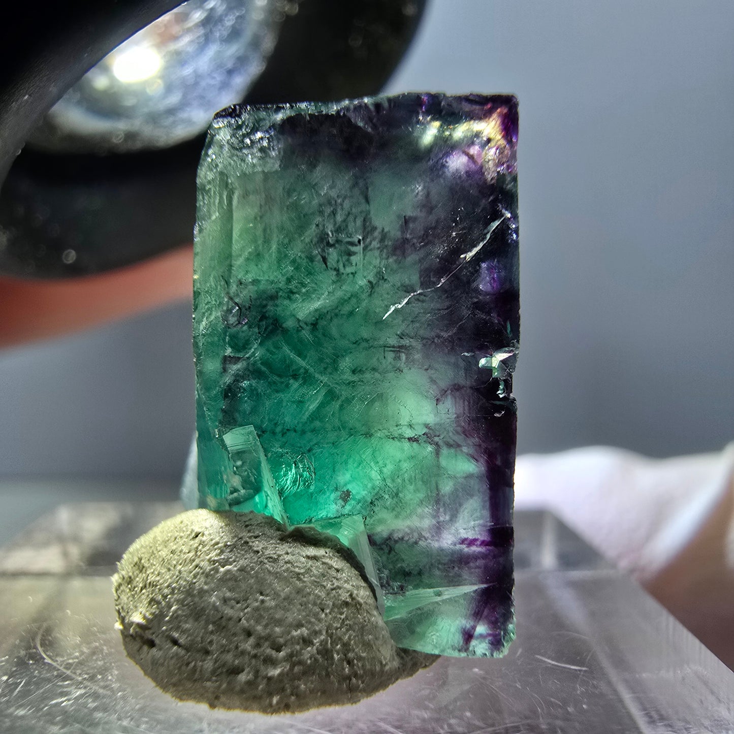 Klarer Phantom Fluorit Würfel, grün lila Okorusu, Namibia 19*18*11mm