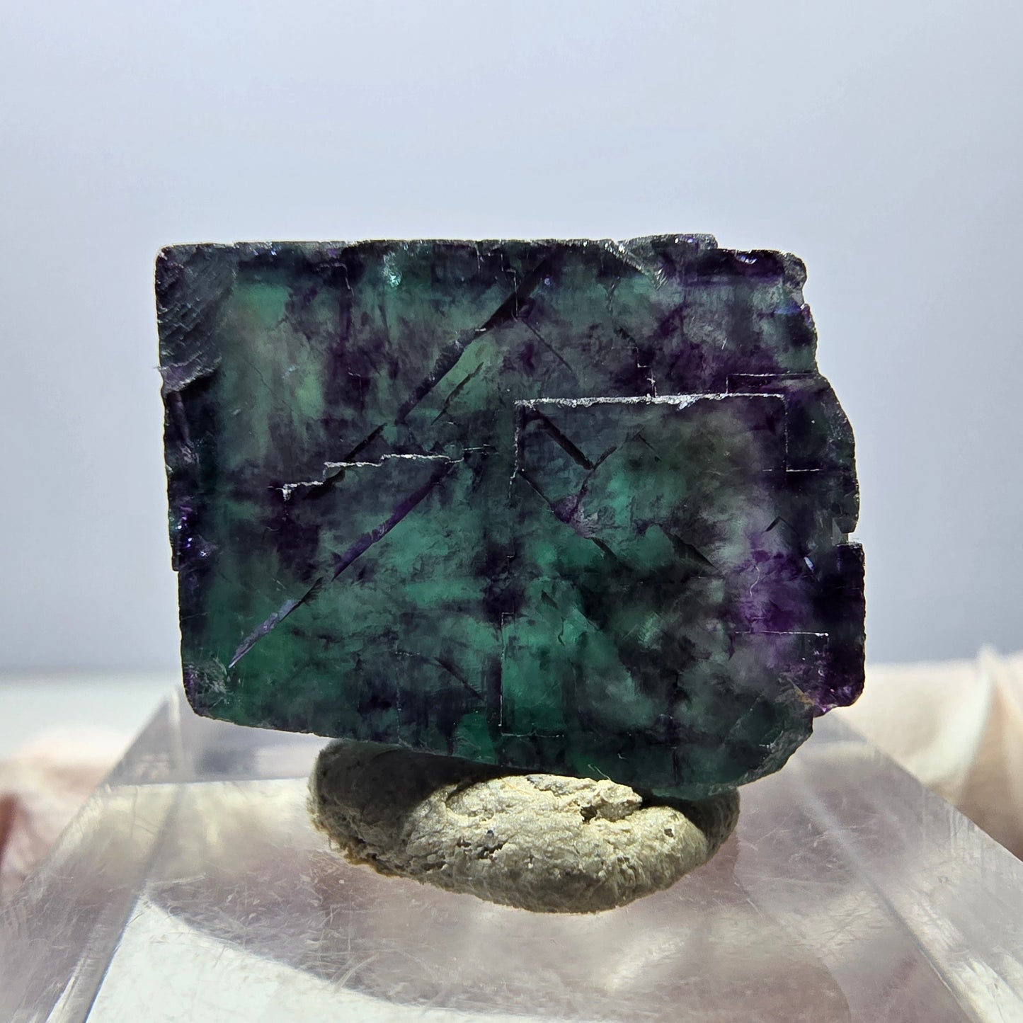 Klarer Phantom Fluorit Würfel, grün lila Okorusu, Namibia 19*17*11mm