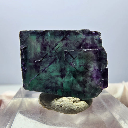 Klarer Phantom Fluorit Würfel, grün lila Okorusu, Namibia 19*17*11mm