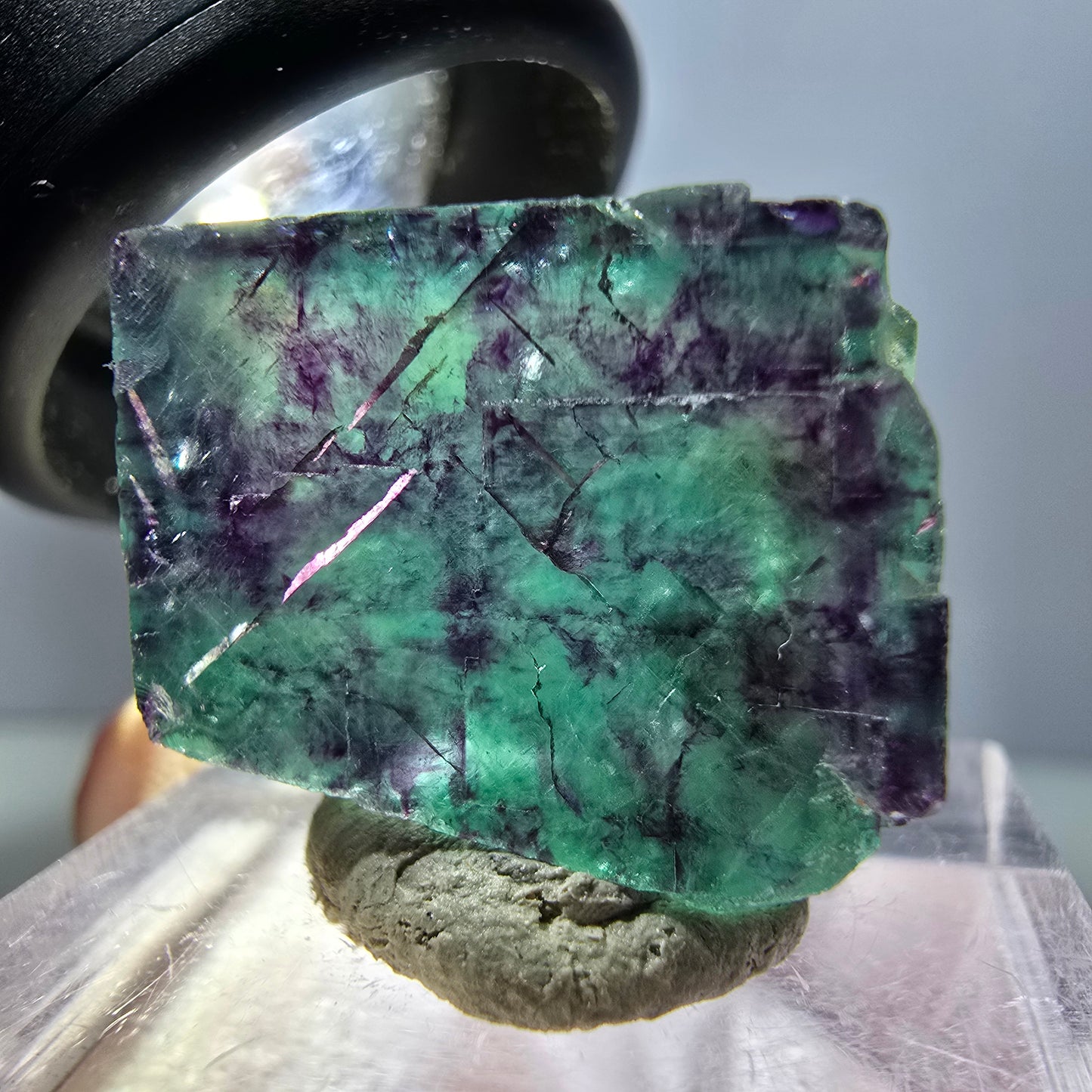 Klarer Phantom Fluorit Würfel, grün lila Okorusu, Namibia 19*17*11mm