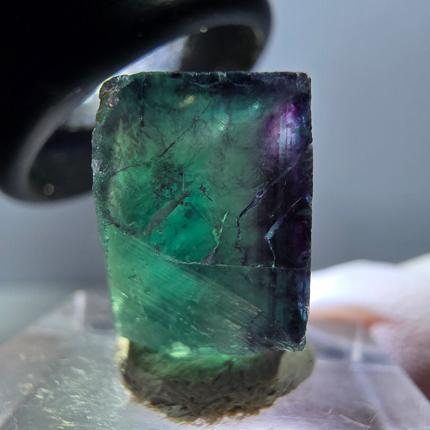 Klarer Phantom Fluorit Würfel, grün lila Okorusu, Namibia 19*17*11mm