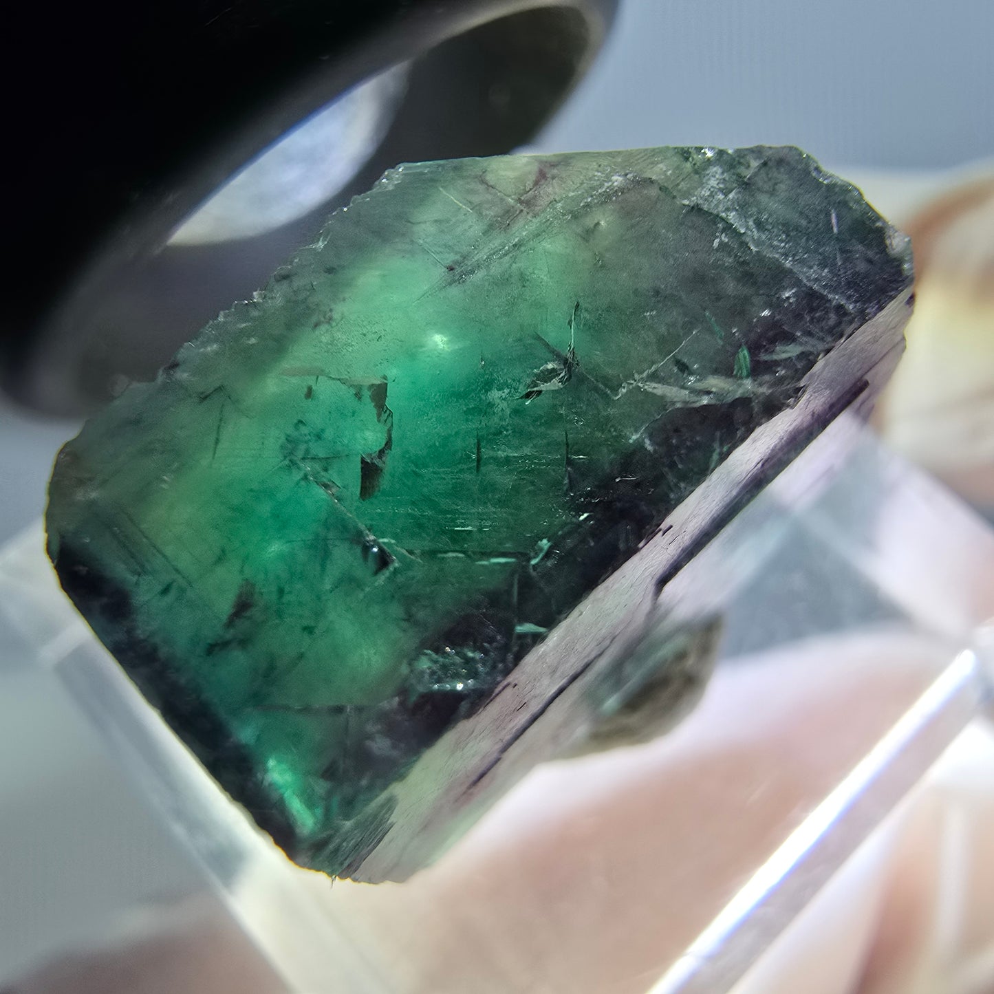 Klarer Phantom Fluorit Würfel, grün lila Okorusu, Namibia 19*17*11mm