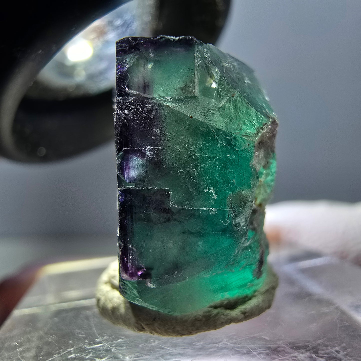 Klarer Phantom Fluorit Würfel, grün lila Okorusu, Namibia 19*17*11mm