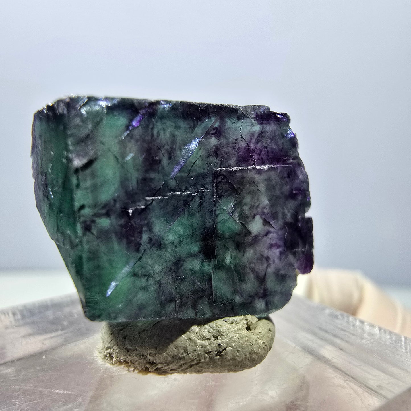 Klarer Phantom Fluorit Würfel, grün lila Okorusu, Namibia 19*17*11mm