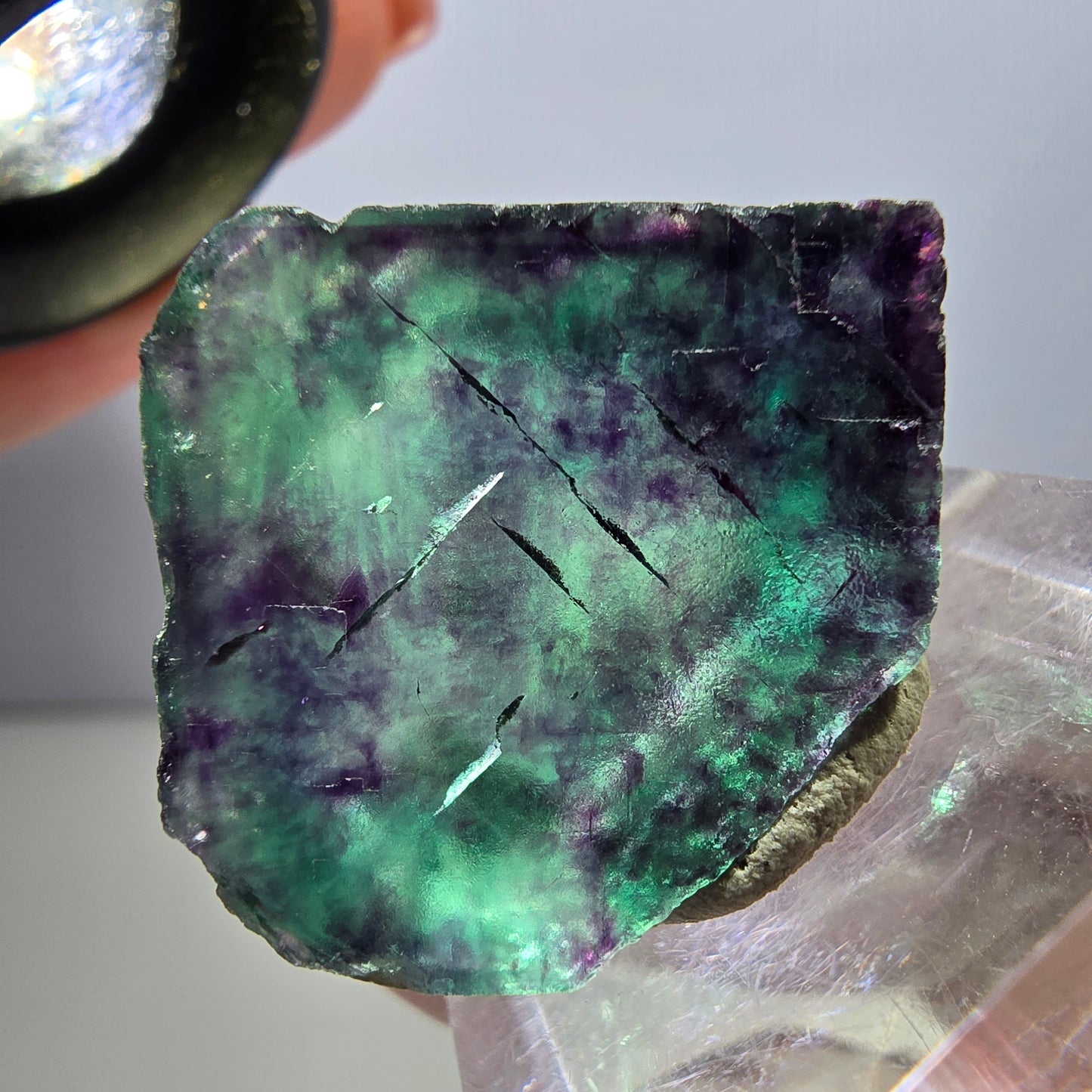 Klarer Phantom Fluorit Würfel, grün lila Okorusu, Namibia 24*23*13mm