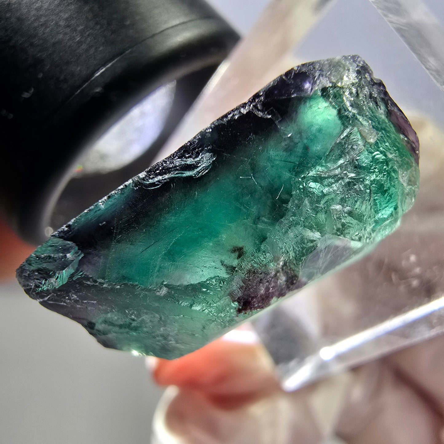 Klarer Phantom Fluorit Würfel, grün lila Okorusu, Namibia 24*23*13mm
