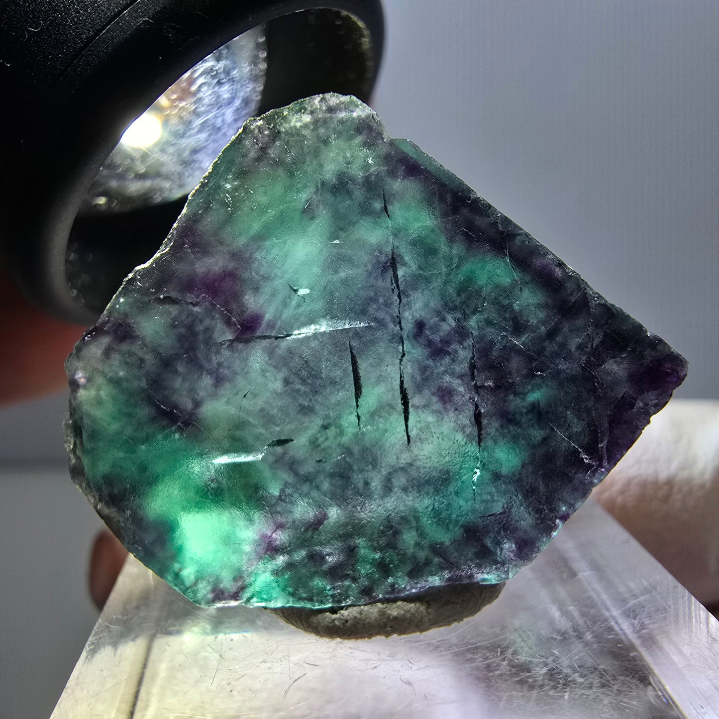 Klarer Phantom Fluorit Würfel, grün lila Okorusu, Namibia 24*23*13mm