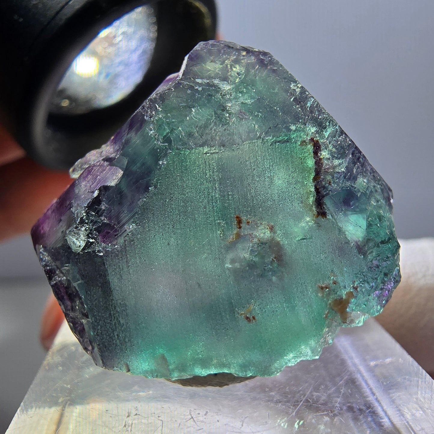 Klarer Phantom Fluorit Würfel, grün lila Okorusu, Namibia 24*23*13mm
