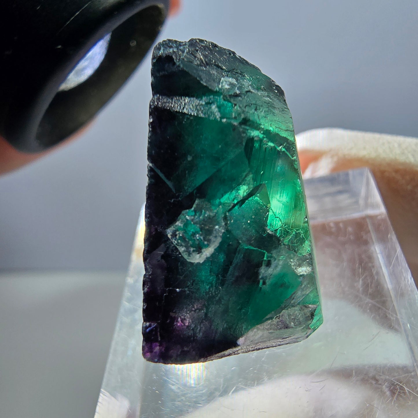 Klarer Phantom Fluorit Würfel, grün lila Okorusu, Namibia 24*23*13mm