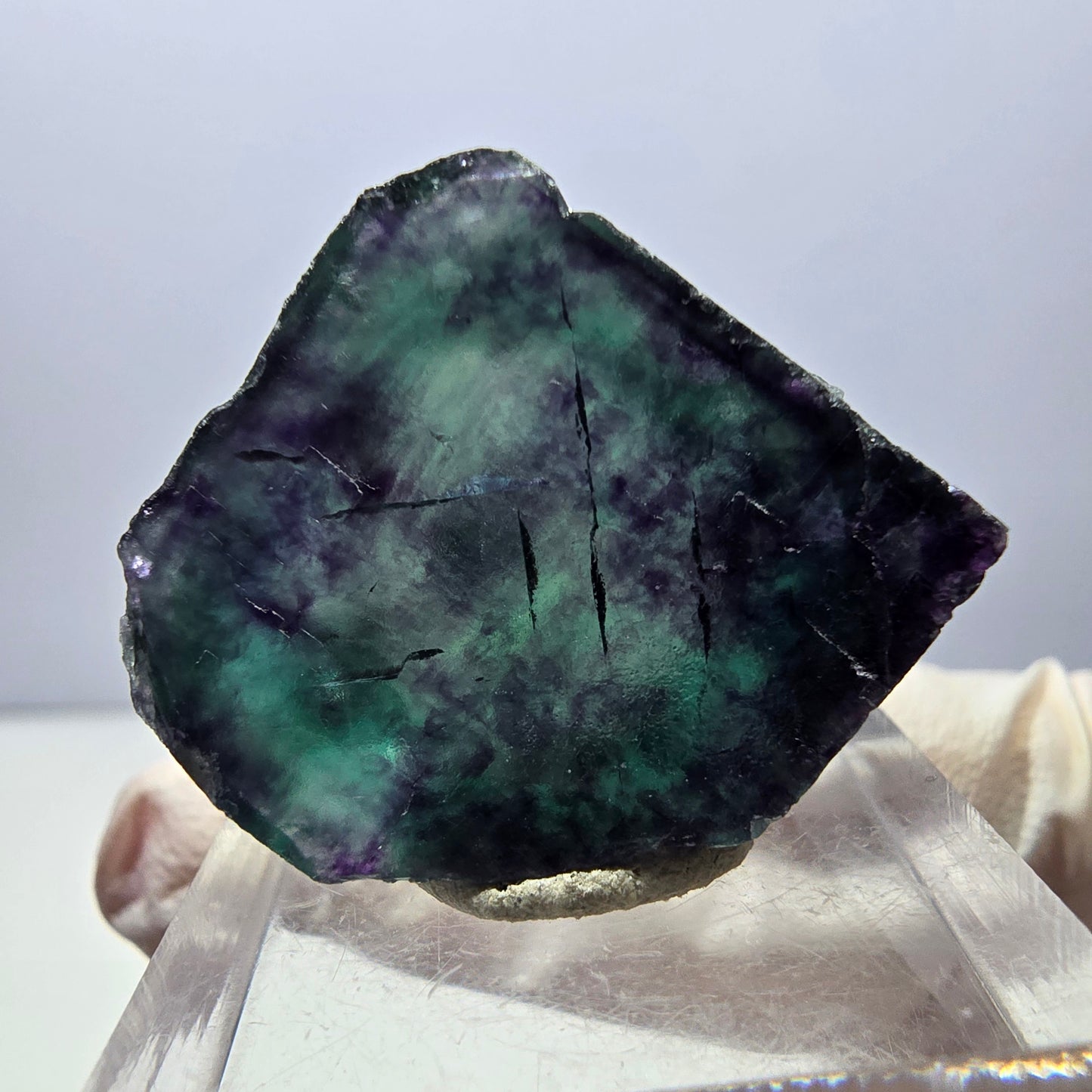 Klarer Phantom Fluorit Würfel, grün lila Okorusu, Namibia 24*23*13mm