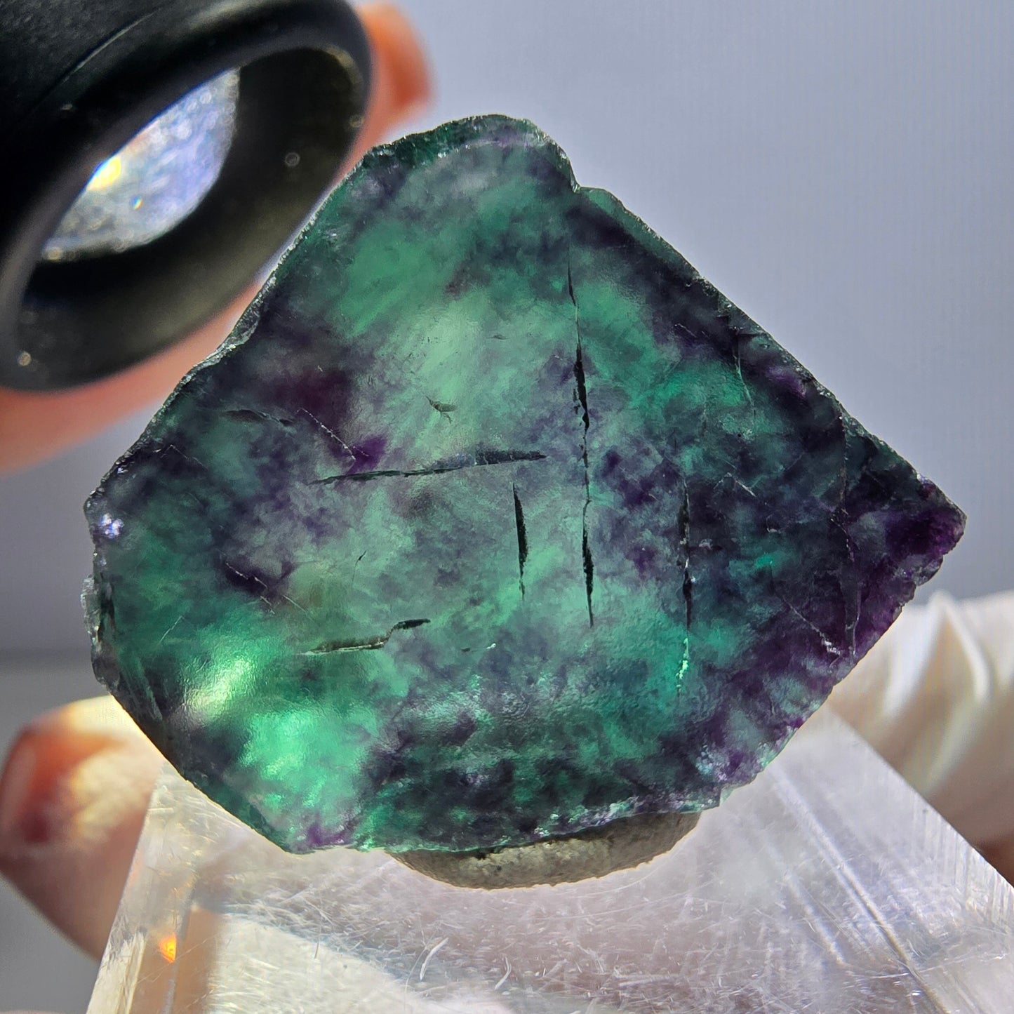 Klarer Phantom Fluorit Würfel, grün lila Okorusu, Namibia 24*23*13mm
