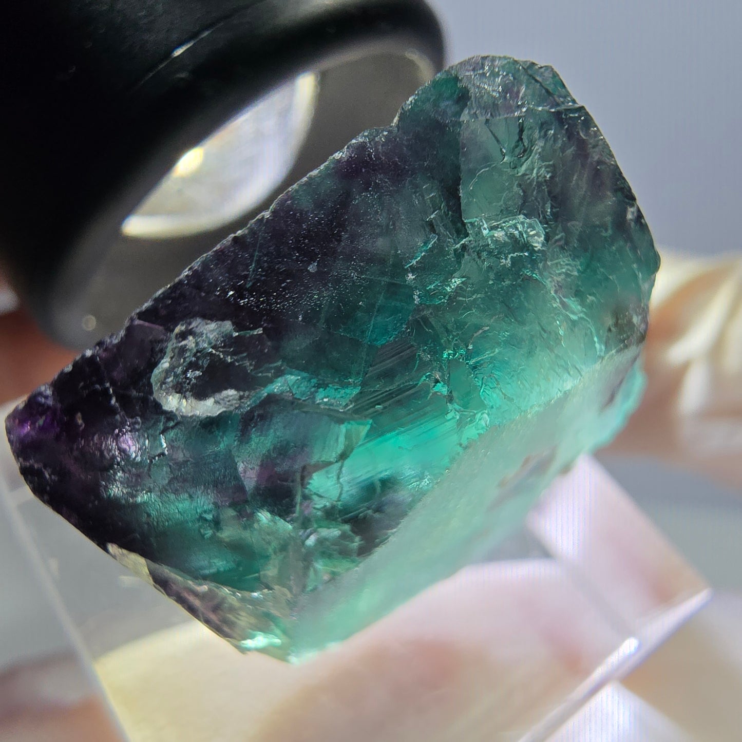 Klarer Phantom Fluorit Würfel, grün lila Okorusu, Namibia 24*23*13mm