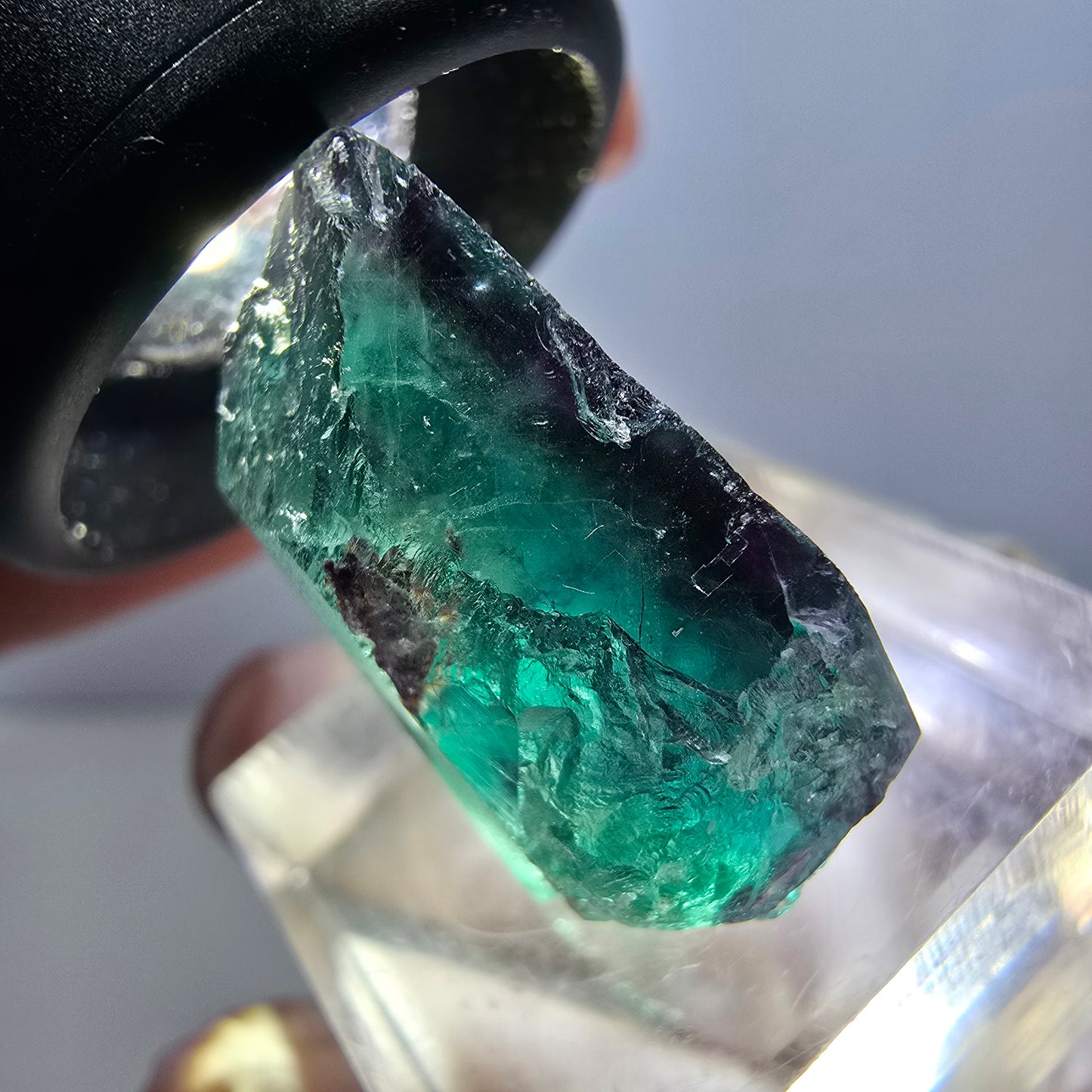 Klarer Phantom Fluorit Würfel, grün lila Okorusu, Namibia 24*23*13mm