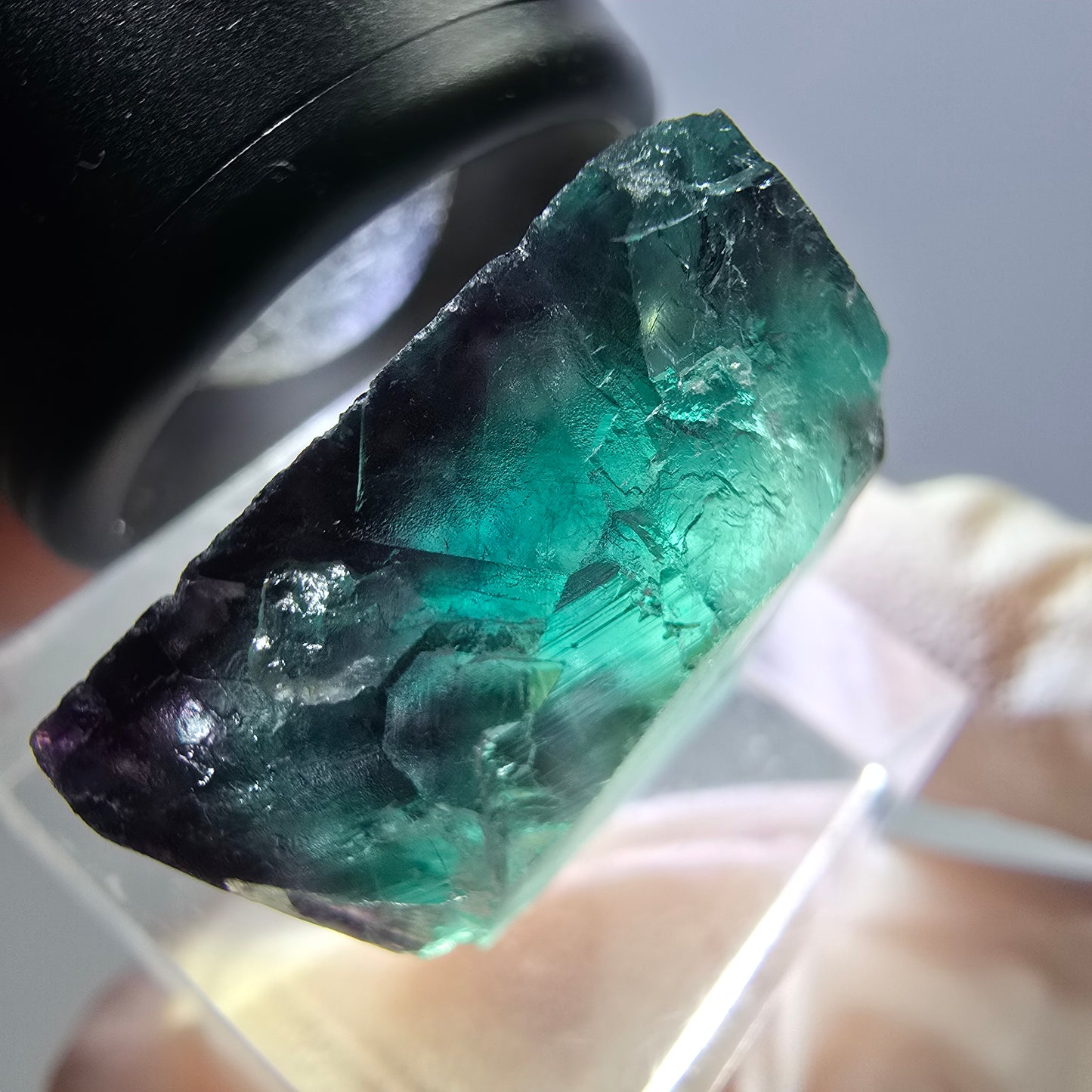 Klarer Phantom Fluorit Würfel, grün lila Okorusu, Namibia 24*23*13mm