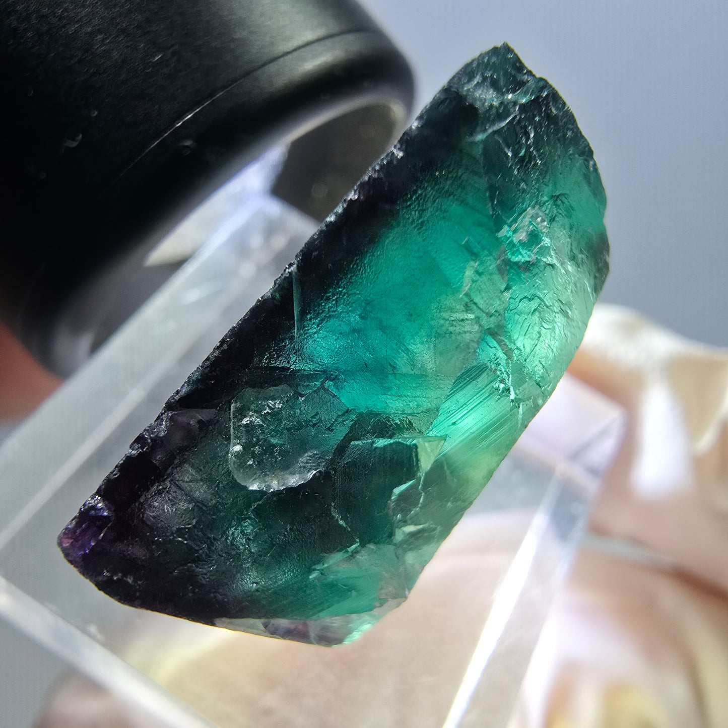 Klarer Phantom Fluorit Würfel, grün lila Okorusu, Namibia 24*23*13mm