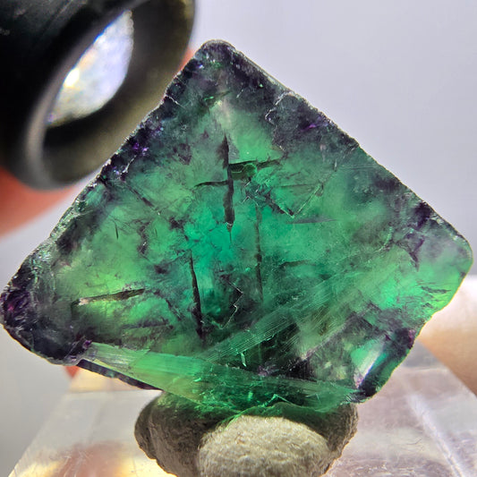 Klarer Phantom Fluorit Würfel, grün lila Okorusu, Namibia 19*18*15mm