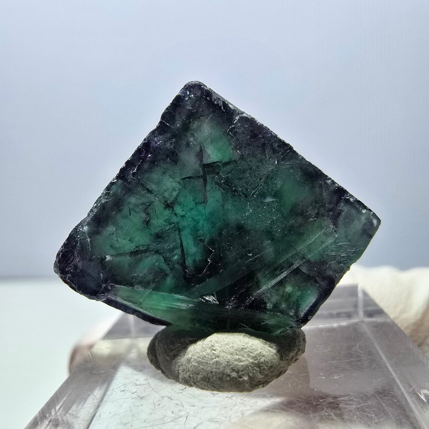 Klarer Phantom Fluorit Würfel, grün lila Okorusu, Namibia 19*18*15mm