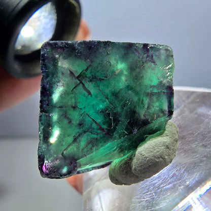 Klarer Phantom Fluorit Würfel, grün lila Okorusu, Namibia 19*18*15mm