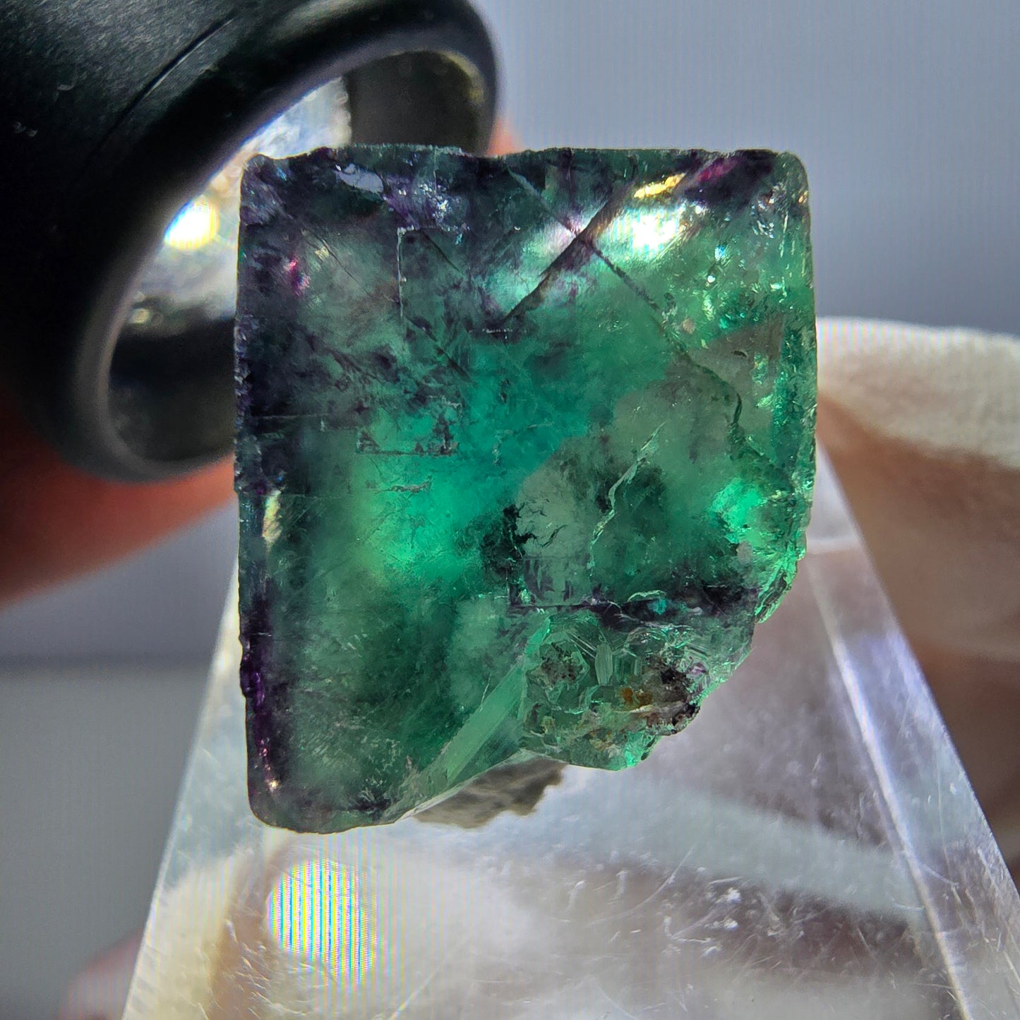 Klarer Phantom Fluorit Würfel, grün lila Okorusu, Namibia 19*18*15mm