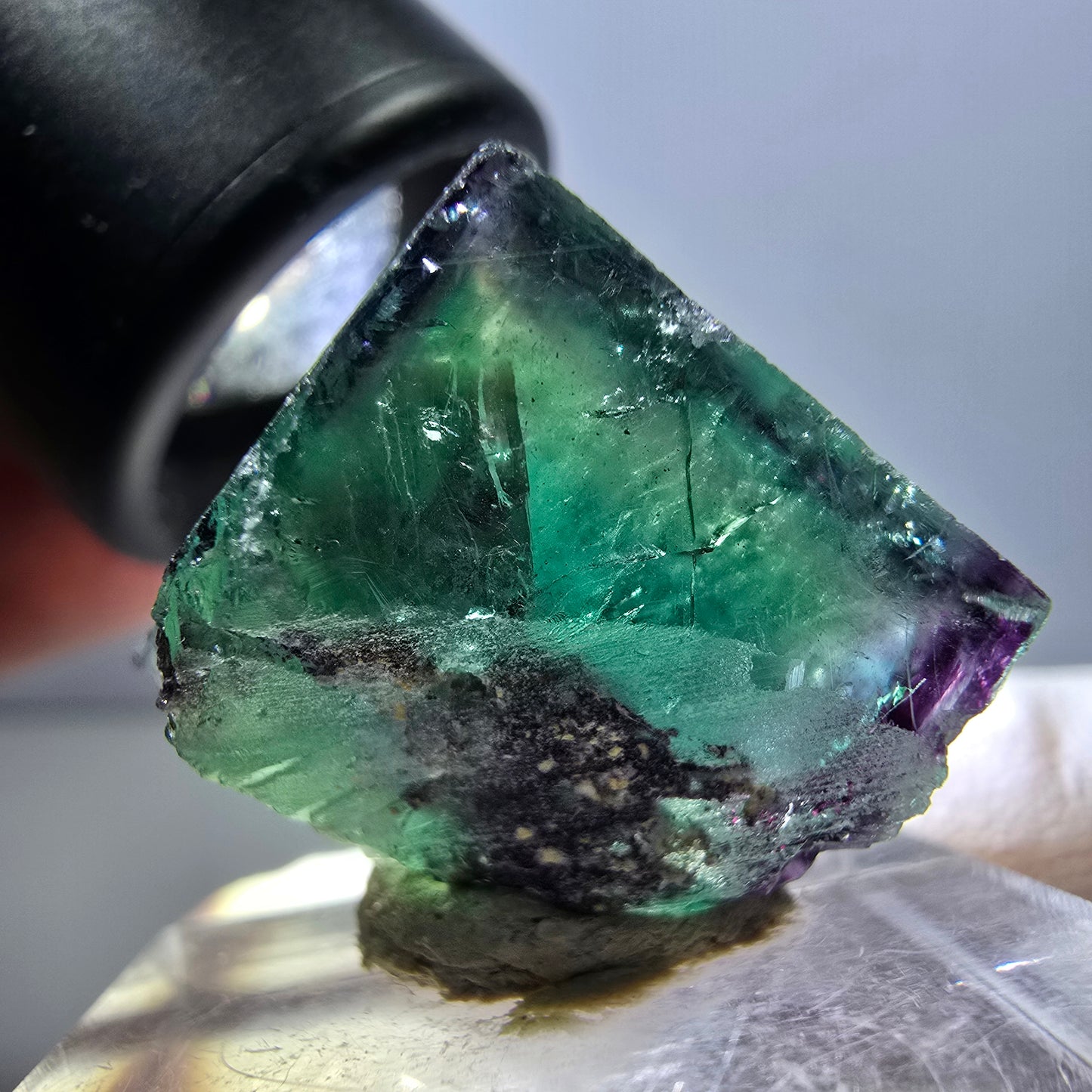 Klarer Phantom Fluorit Würfel, grün lila Okorusu, Namibia 19*18*15mm