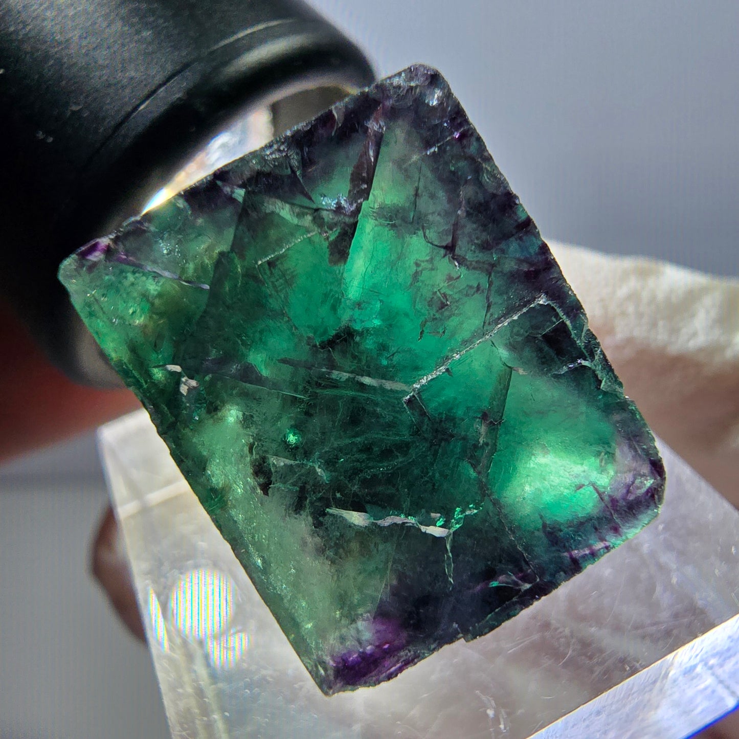 Klarer Phantom Fluorit Würfel, grün lila Okorusu, Namibia 19*18*15mm