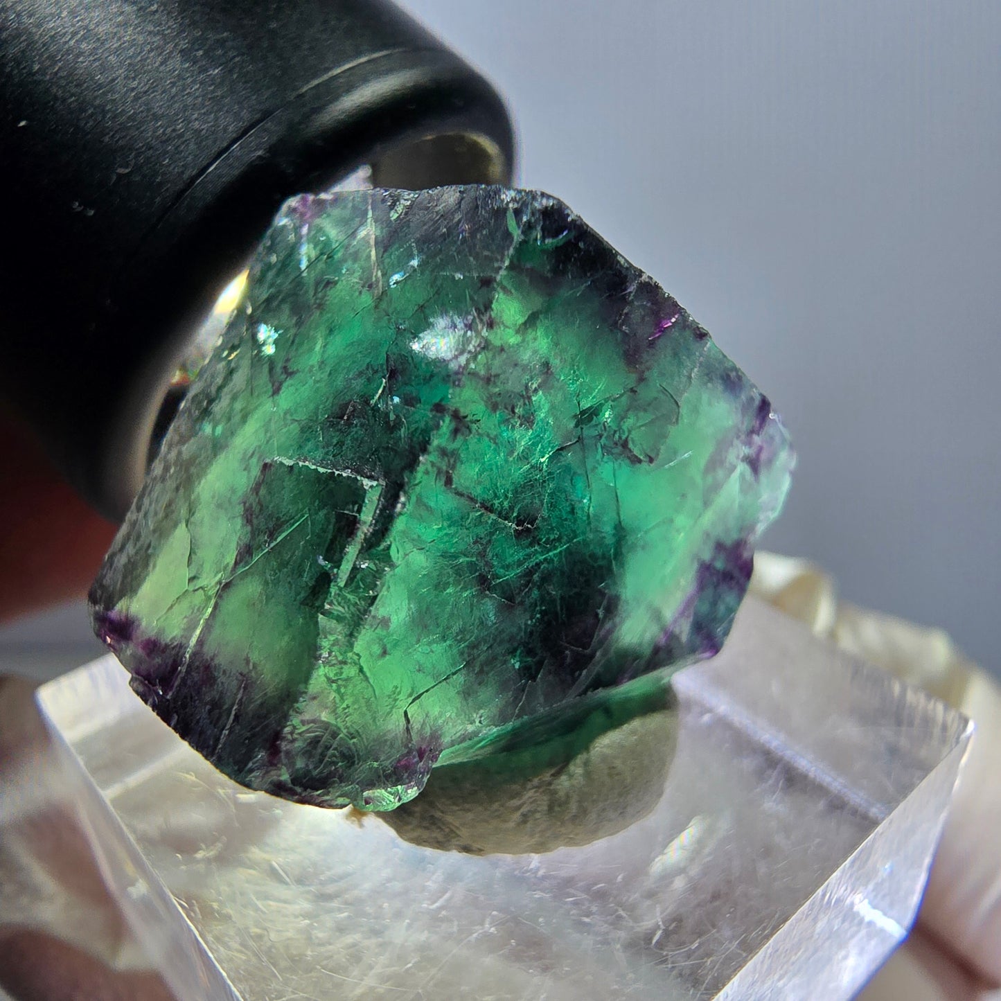 Klarer Phantom Fluorit Würfel, grün lila Okorusu, Namibia 19*18*15mm