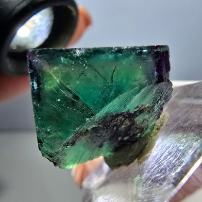 Klarer Phantom Fluorit Würfel, grün lila Okorusu, Namibia 19*18*15mm