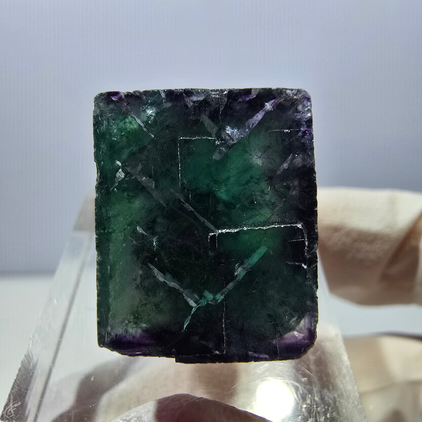 Klarer Phantom Fluorit Würfel, grün lila Okorusu, Namibia 19*18*15mm