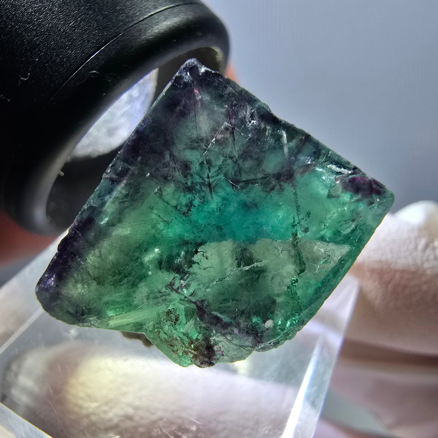 Klarer Phantom Fluorit Würfel, grün lila Okorusu, Namibia 19*18*15mm