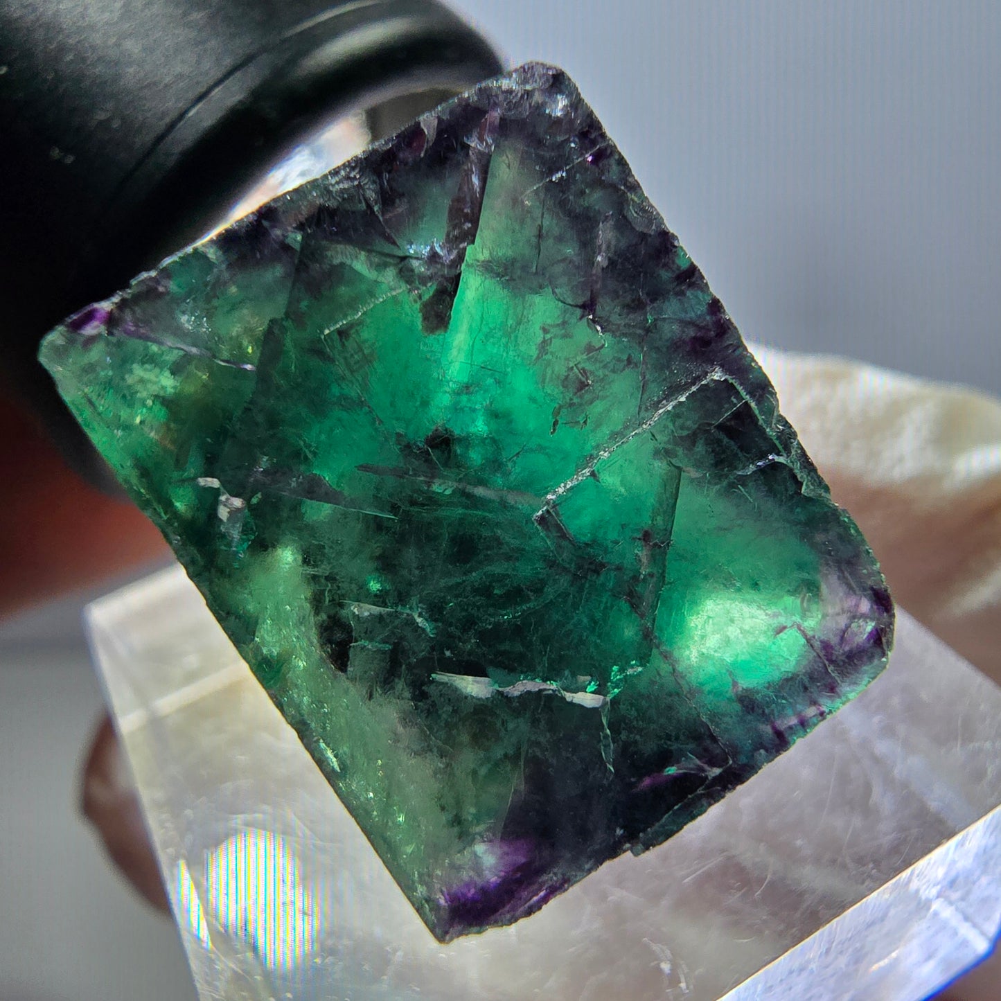 Klarer Phantom Fluorit Würfel, grün lila Okorusu, Namibia 19*18*15mm