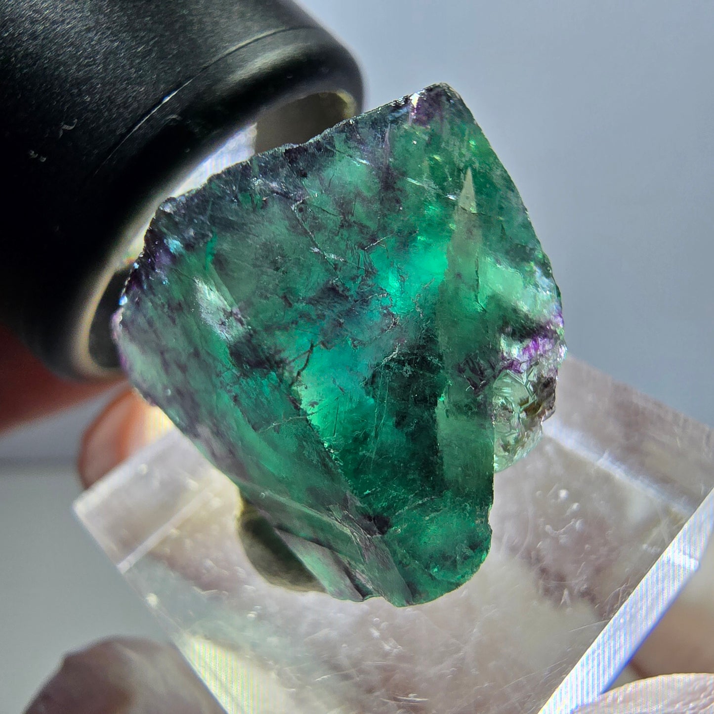 Klarer Phantom Fluorit Würfel, grün lila Okorusu, Namibia 19*18*15mm