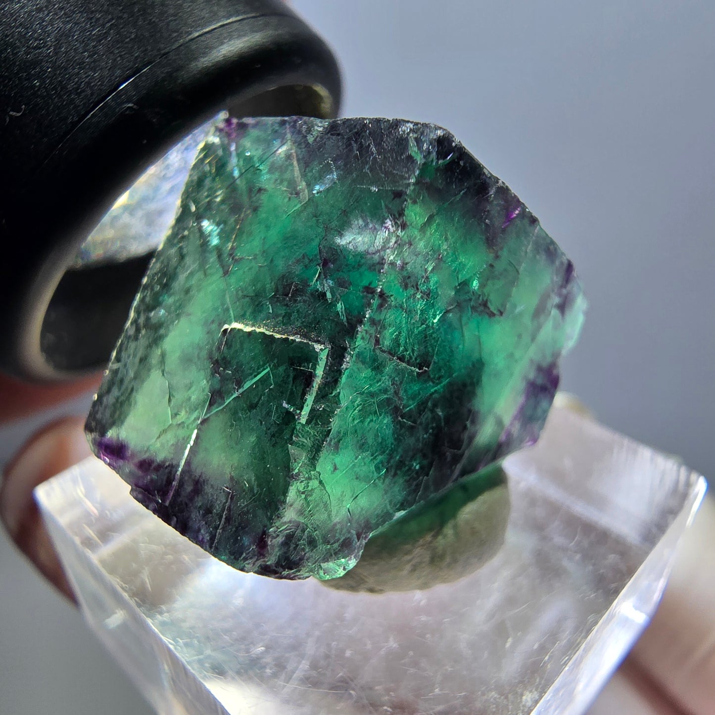 Klarer Phantom Fluorit Würfel, grün lila Okorusu, Namibia 19*18*15mm