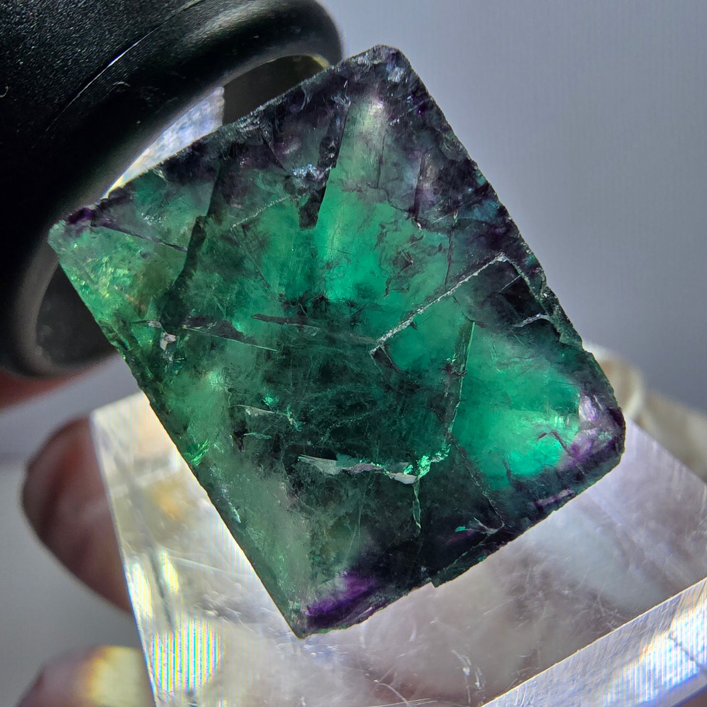 Klarer Phantom Fluorit Würfel, grün lila Okorusu, Namibia 19*18*15mm
