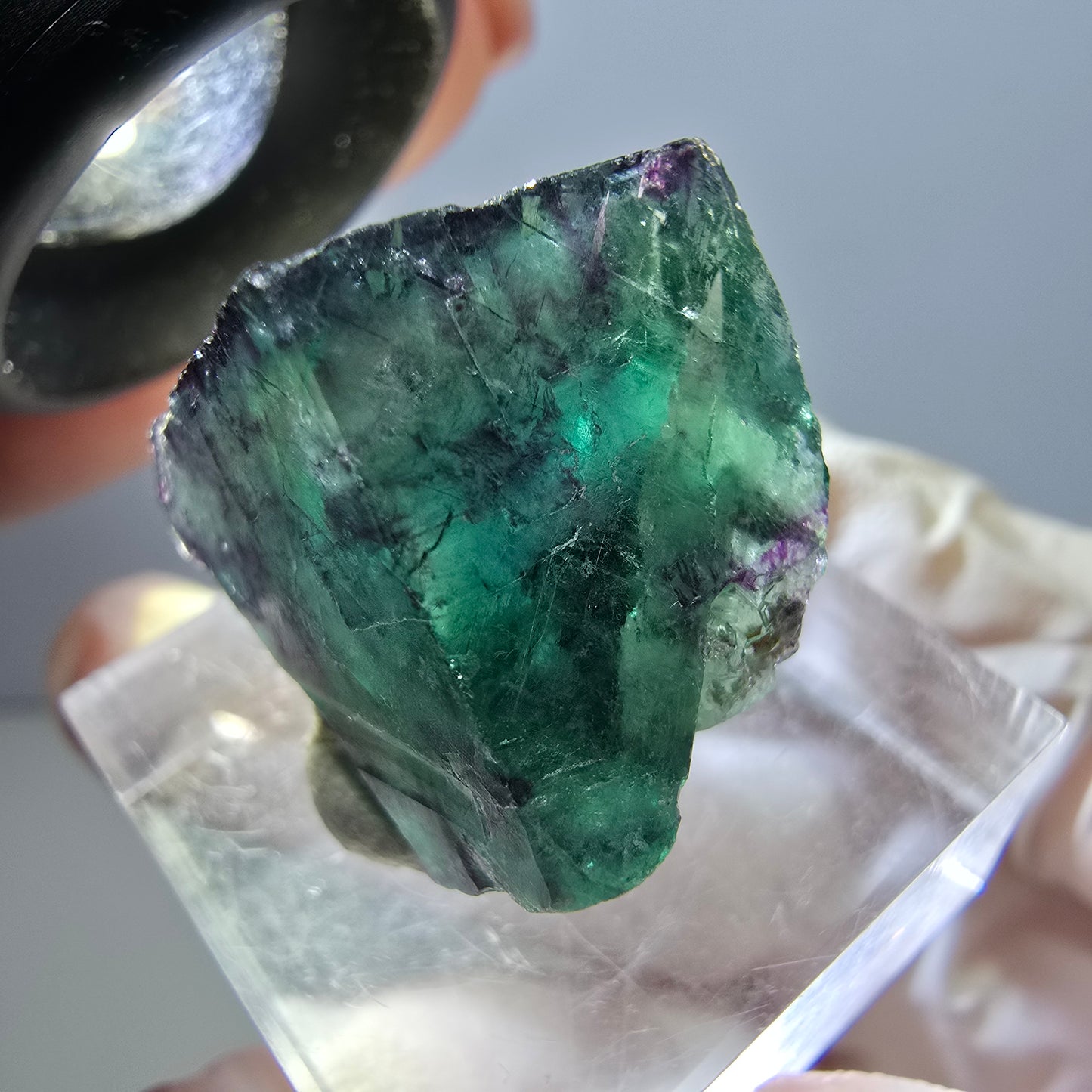 Klarer Phantom Fluorit Würfel, grün lila Okorusu, Namibia 19*18*15mm