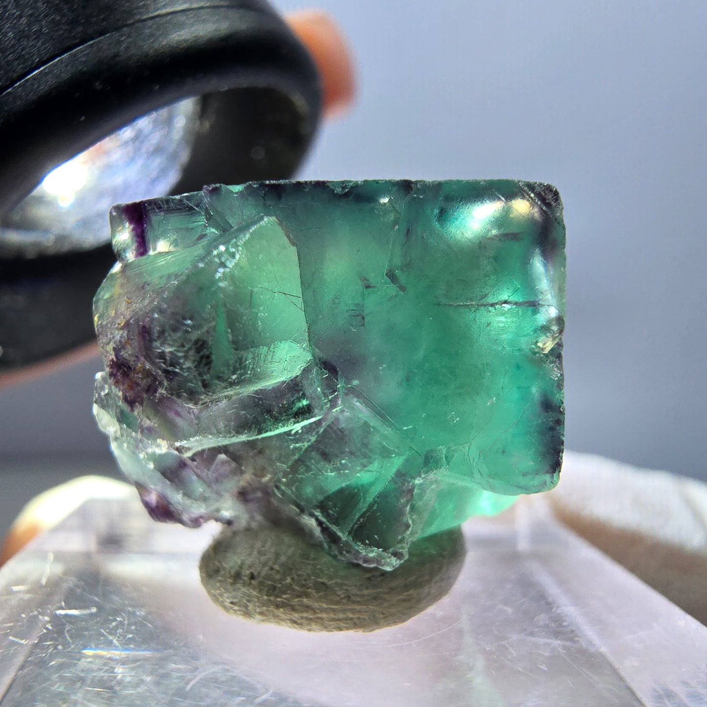 Clear Phantom Fluorite Cube, green purple Okorusu, Namibia 19*17*14mm 