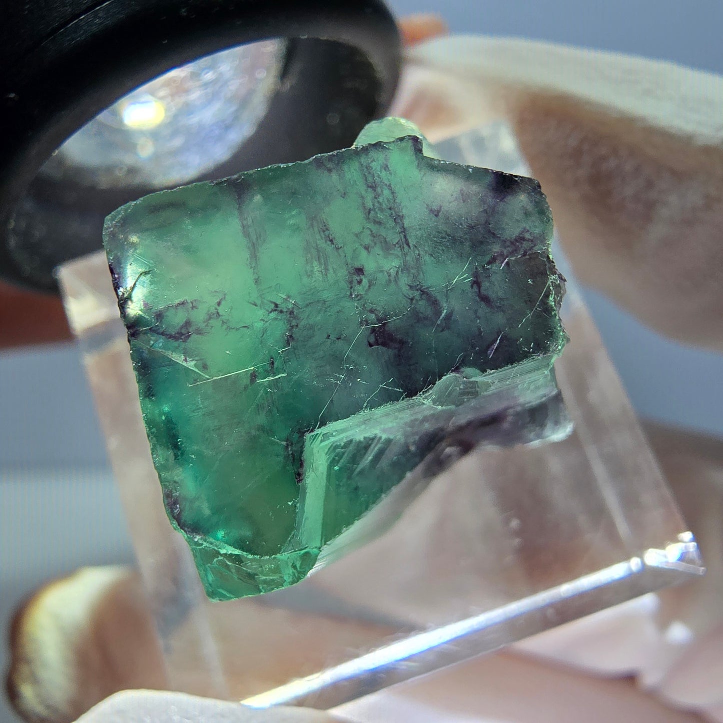 Clear Phantom Fluorite Cube, green purple Okorusu, Namibia 19*17*14mm 