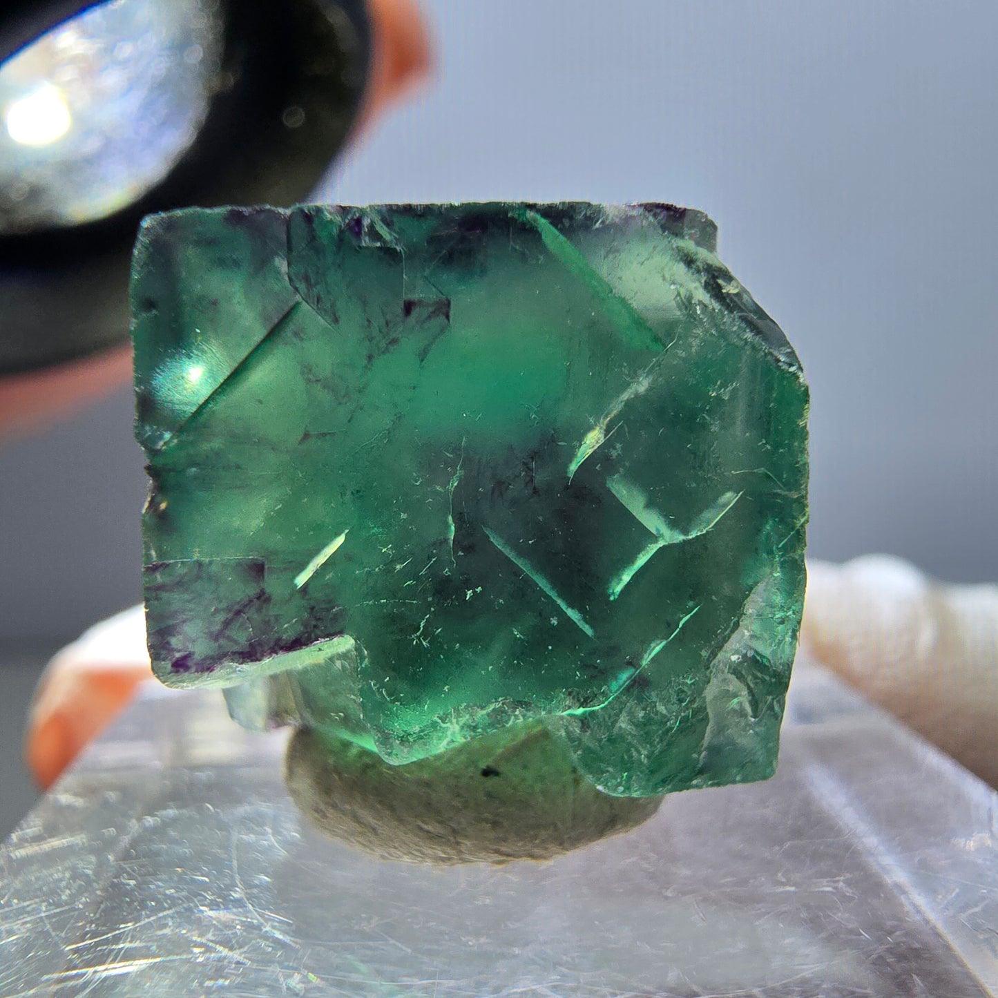 Clear Phantom Fluorite Cube, green purple Okorusu, Namibia 19*17*14mm 