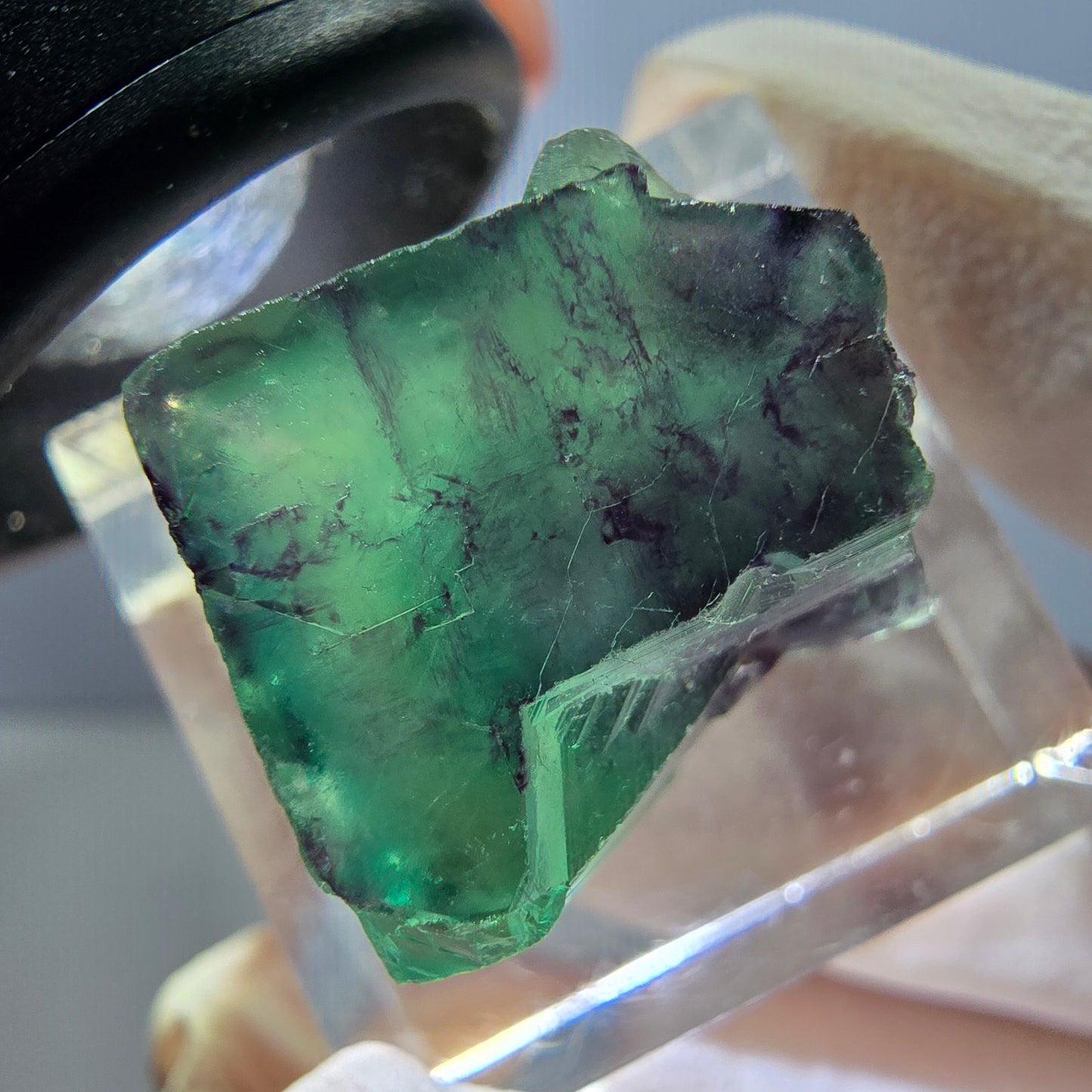 Clear Phantom Fluorite Cube, green purple Okorusu, Namibia 19*17*14mm 