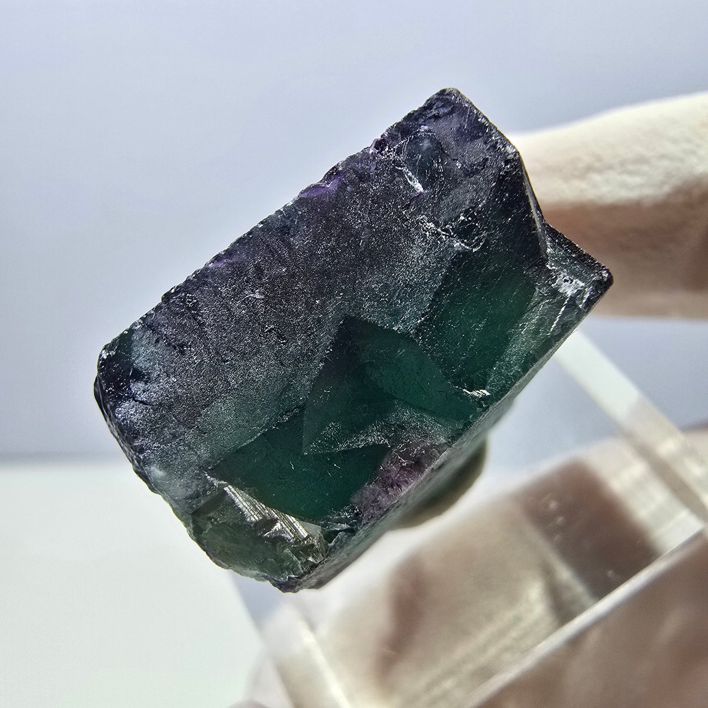 Klarer Phantom Fluorit Würfel, grün lila Okorusu, Namibia 21*21*13mm