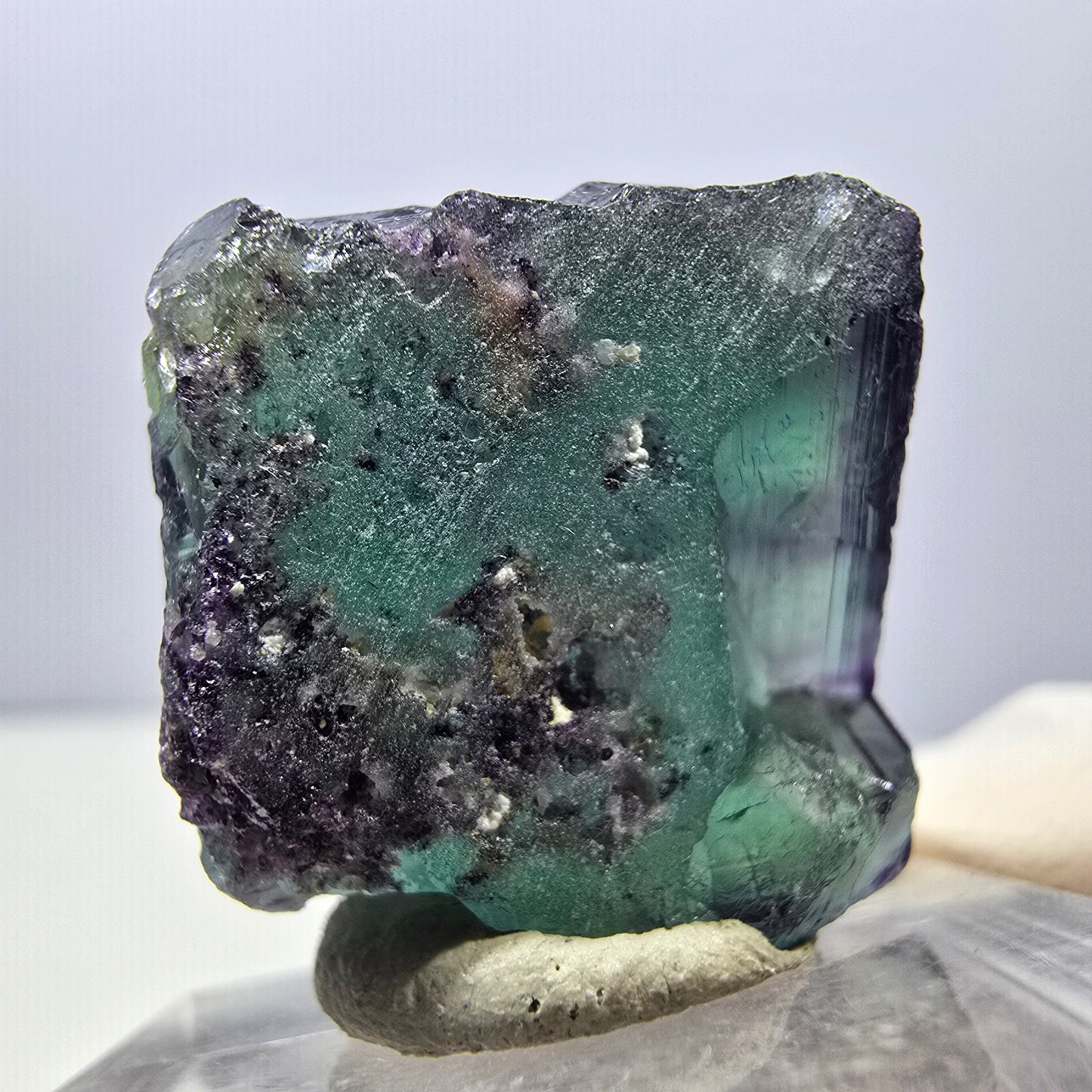 Klarer Phantom Fluorit Würfel, grün lila Okorusu, Namibia 21*21*13mm