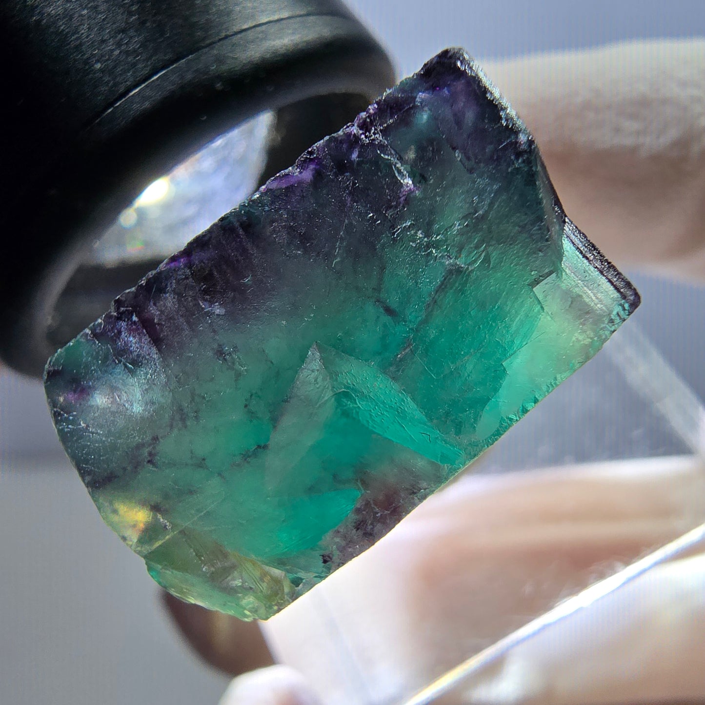 Klarer Phantom Fluorit Würfel, grün lila Okorusu, Namibia 21*21*13mm