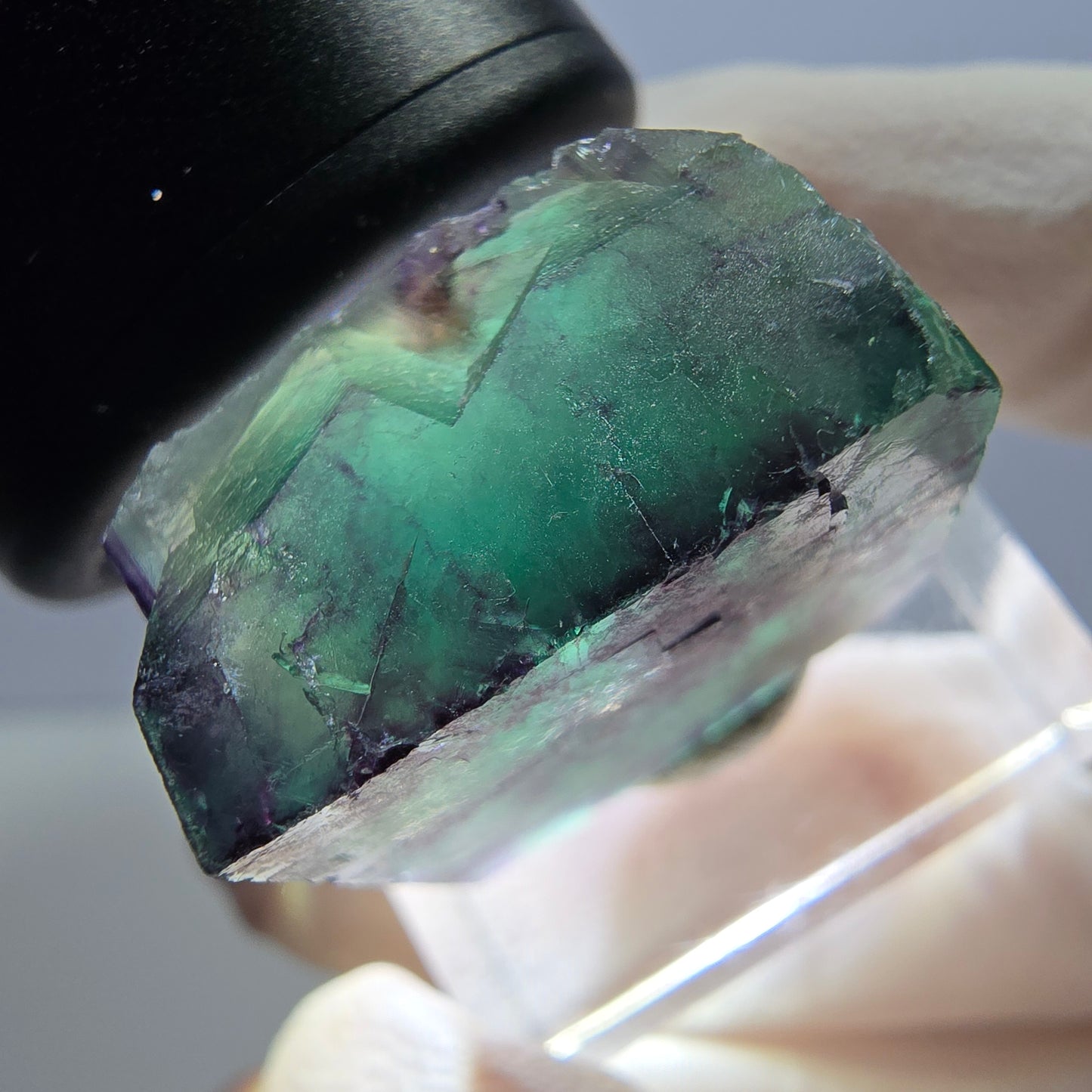 Klarer Phantom Fluorit Würfel, grün lila Okorusu, Namibia 21*21*13mm