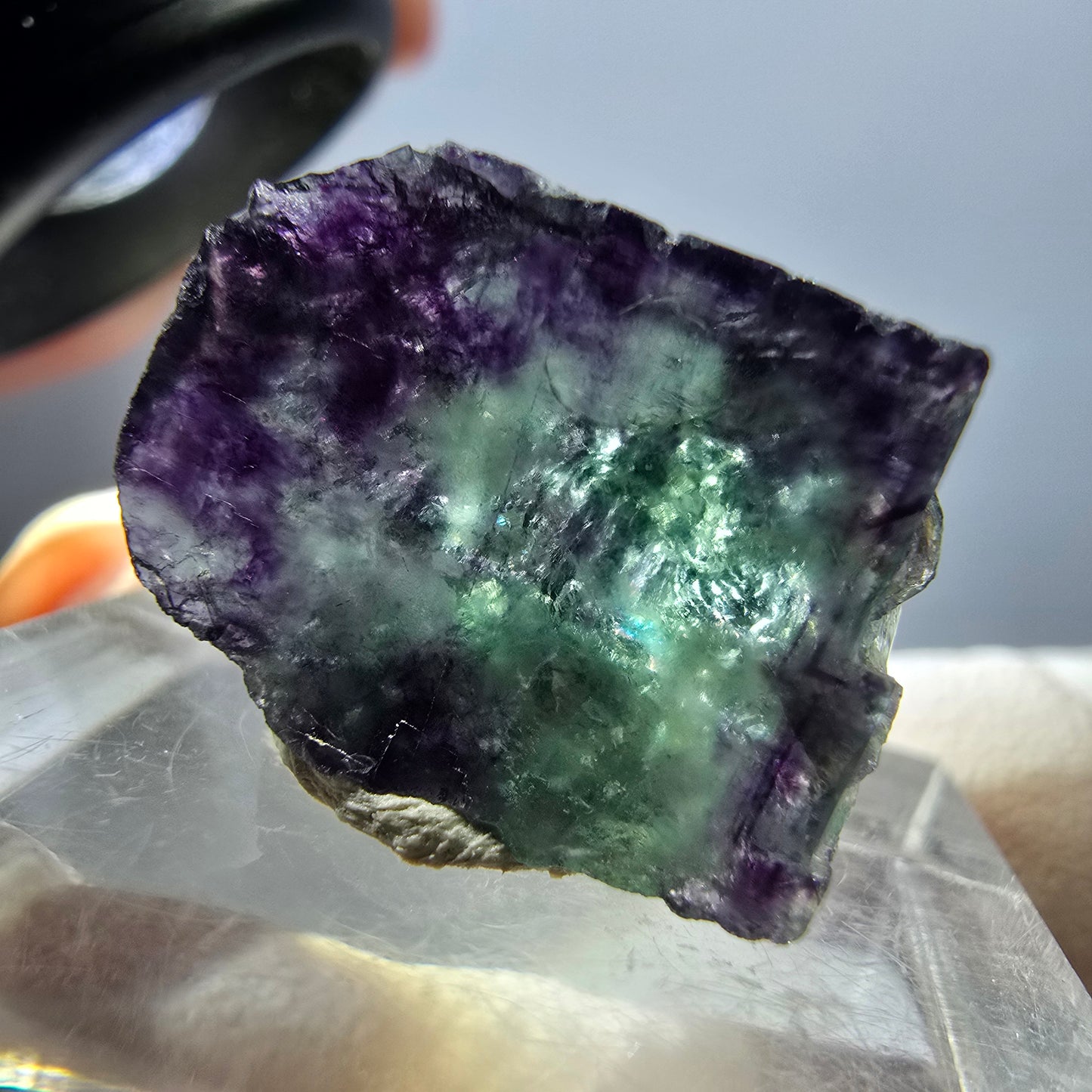Klarer Phantom Fluorit Würfel, grün lila Okorusu, Namibia 18*14*12mm