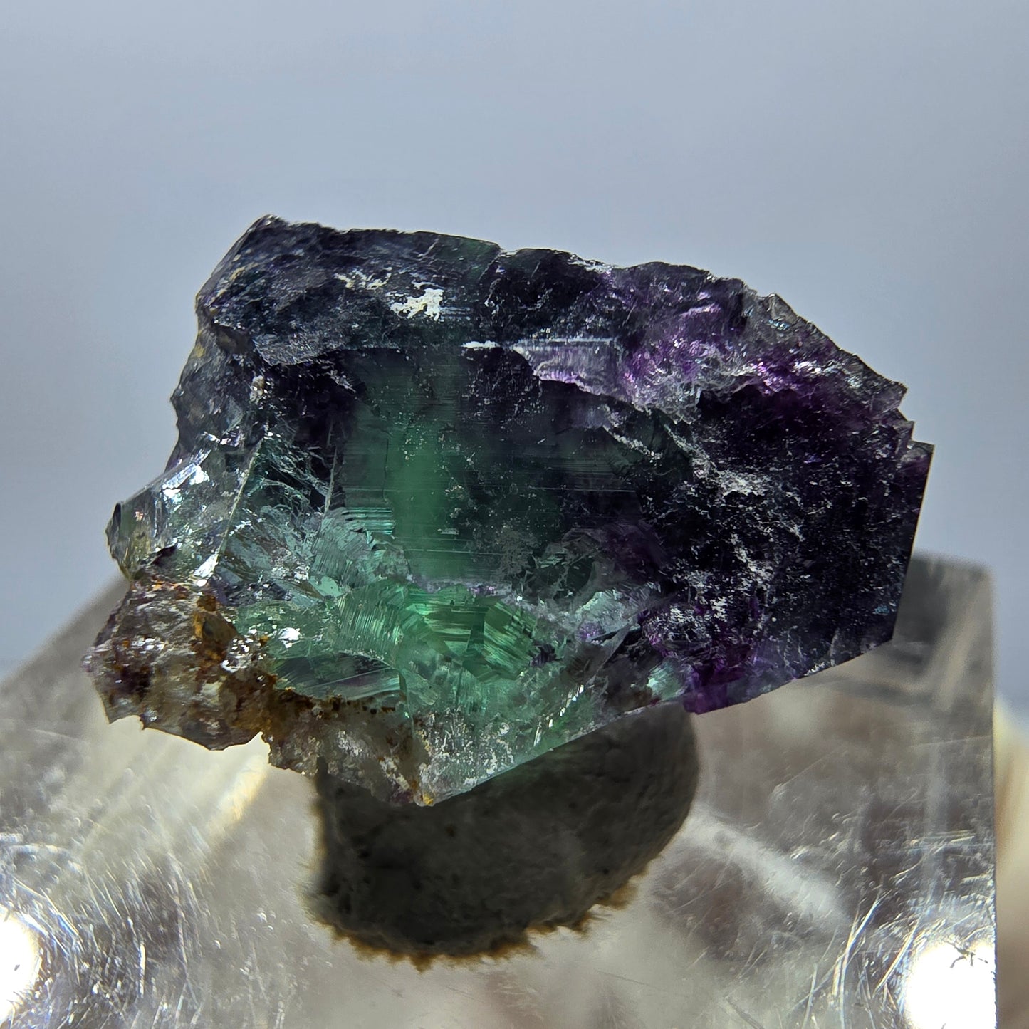 Klarer Phantom Fluorit Würfel, grün lila Okorusu, Namibia 18*14*12mm