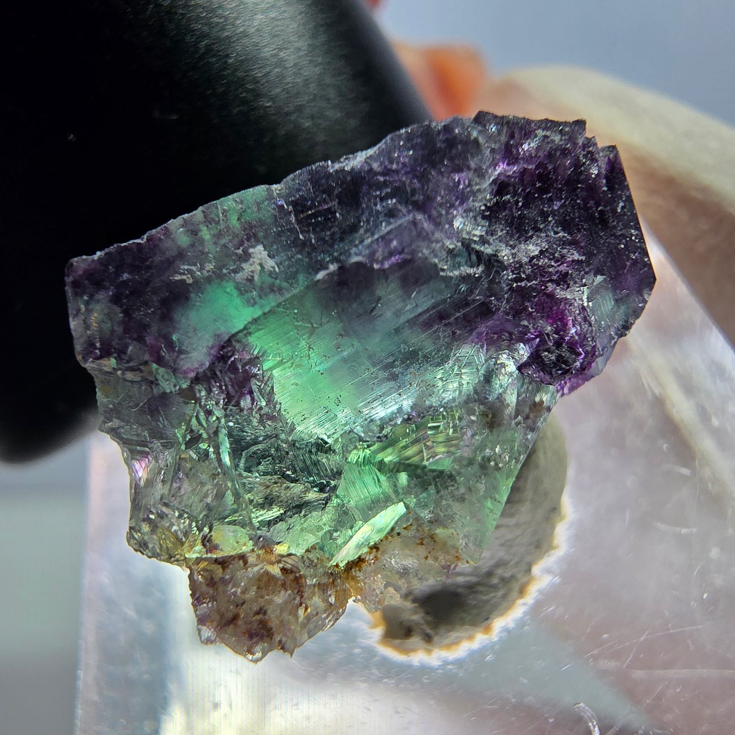 Klarer Phantom Fluorit Würfel, grün lila Okorusu, Namibia 18*14*12mm