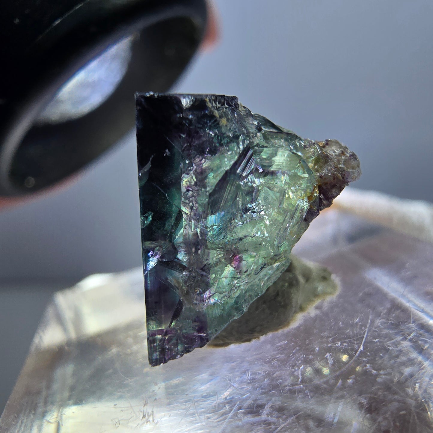 Klarer Phantom Fluorit Würfel, grün lila Okorusu, Namibia 18*14*12mm