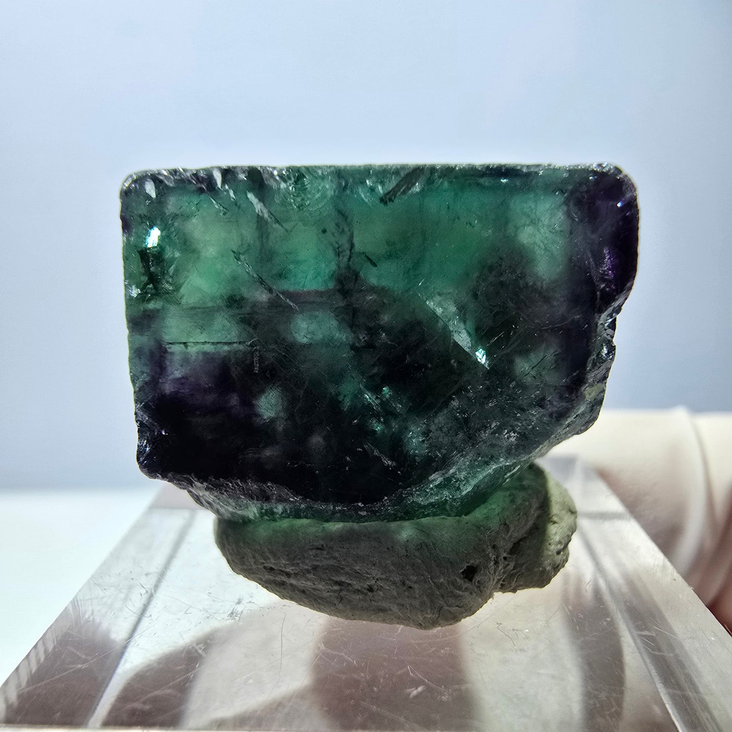 Klarer Phantom Fluorit Würfel, grün lila Okorusu, Namibia 21*19*16mm